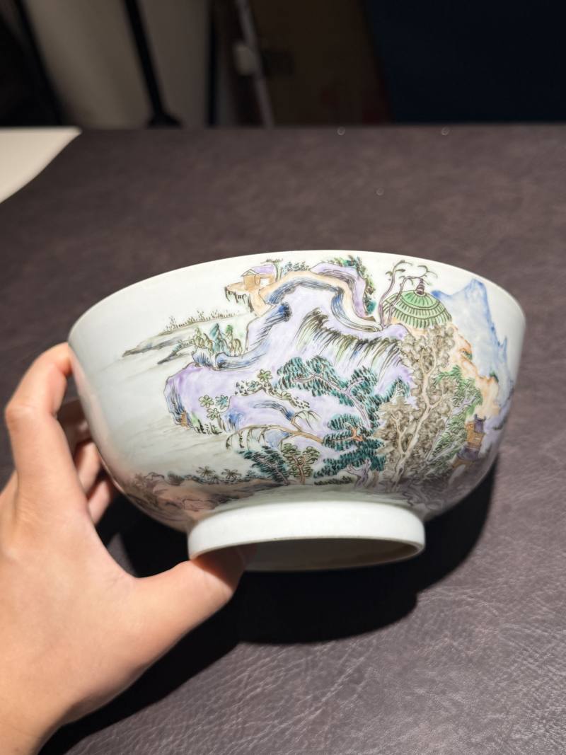 清乾隆 粉彩山水人物碗 - 图5