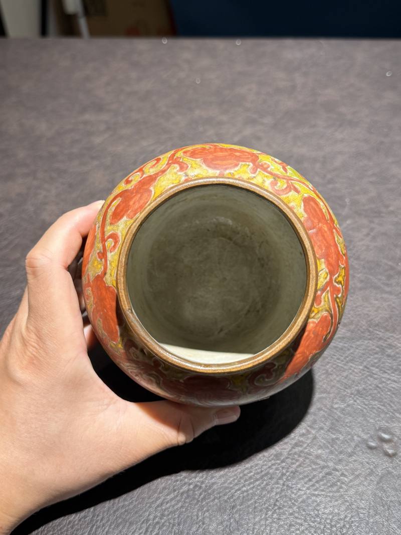 明 矾红黄彩龙纹罐 - 图11