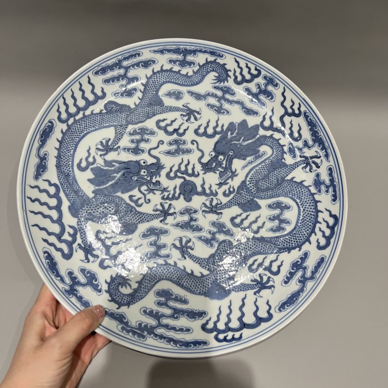 清光绪 青花双龙赶珠纹大盘 - 图5