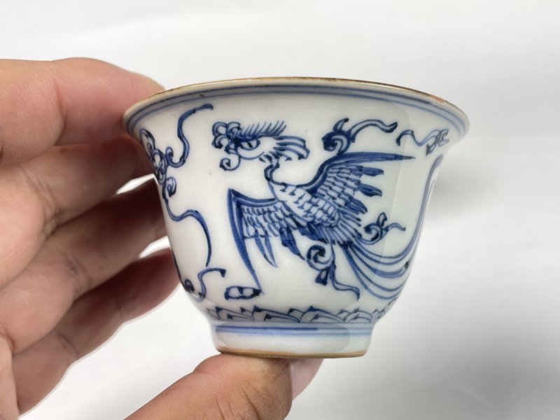 清早期 青花凤纹杯一对 - 图3