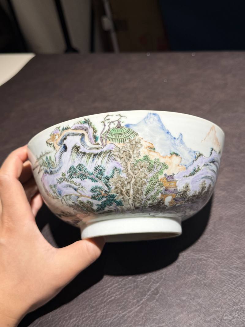 清乾隆 粉彩山水人物碗 - 图6