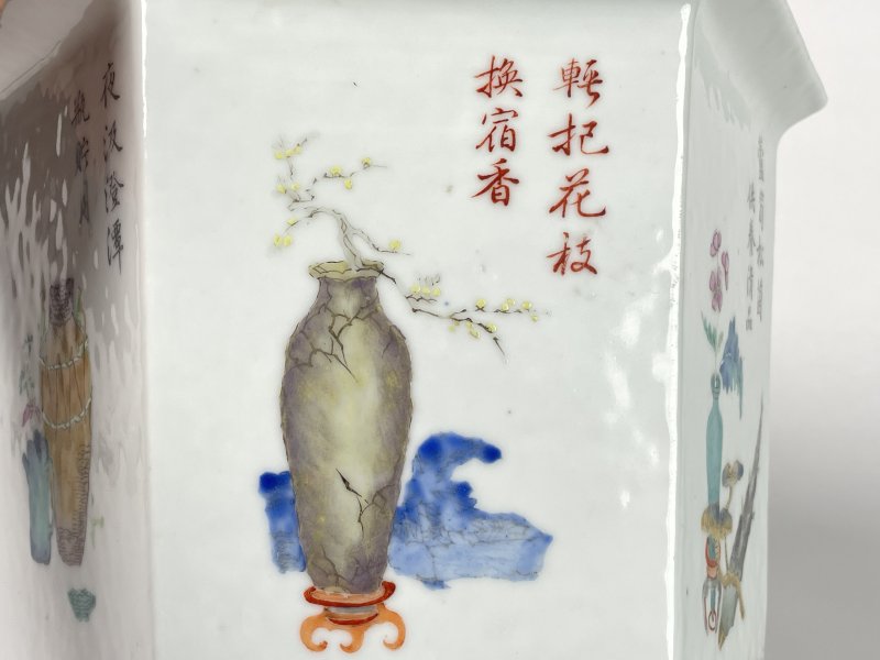 清中期 粉彩博古清宫图六方花盆 - 图6