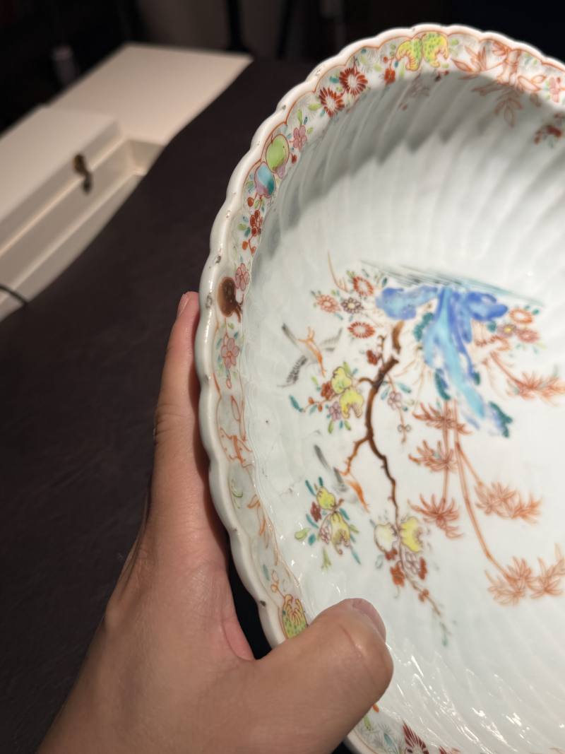 清 五彩花鸟盘、青花鱼藻盘 - 图27