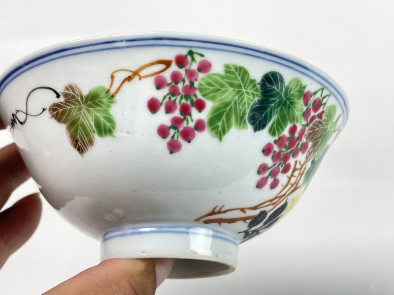 清晚期 粉彩花卉纹斗笠碗 - 图4