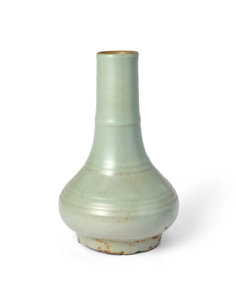 宋 龍泉青釉弦紋瓶 | A Chinese Longquan celadon 'bamboo' vase, xianwenping - 图1