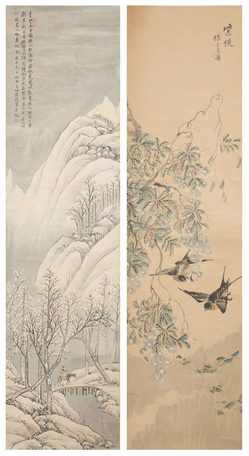 清晚期 繪畫二幅，設色紙本，立軸 | Chinese School, Late Qing dynasty