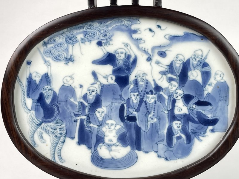 清中期 青花十八罗汉图砚屏 - 图3