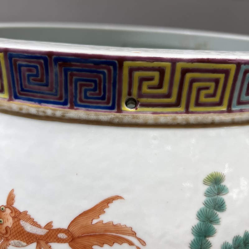 清道光 粉彩金玉满堂鱼藻纹大缸 - 图6