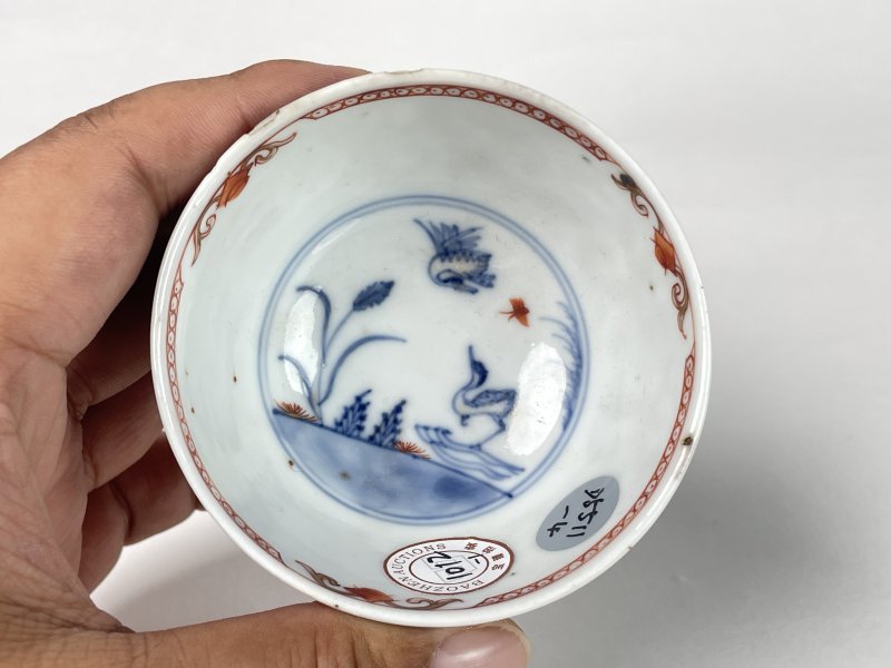 清康熙 青花矾红飞鸣食宿纹杯碟一对 - 图14
