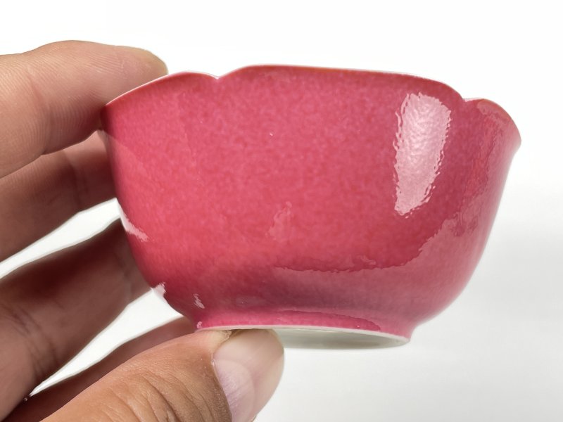 清雍正 胭脂红釉花口杯 - 图5