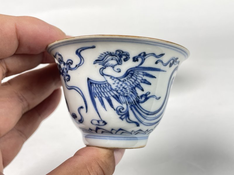 清早期 青花凤纹杯一对 - 图5
