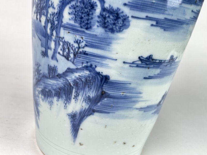 明末清初 青花披麻皴山水纹筒瓶 - 图7