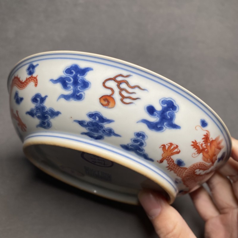 清雍正 青花矾红龙纹盘一对 - 图17