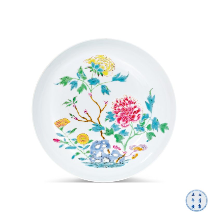 清雍正 粉彩富贵牡丹纹盘 - 图1
