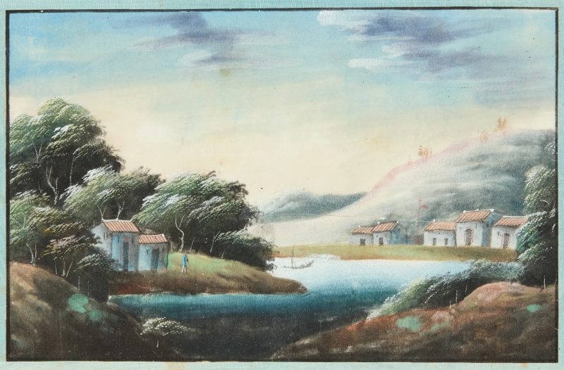 清十九世紀 水粉通草山水畫五幅 | Chinese Guangdong (Canton) school, 19th century - 图3