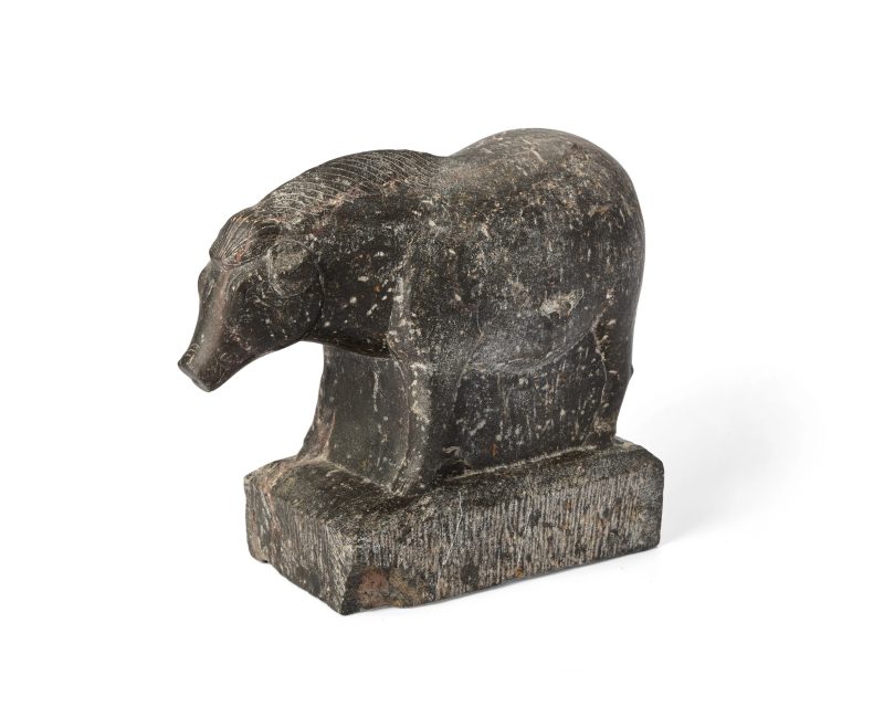 明 黑石灰岩雕野豬 | A Chinese black limestone carving of a boar