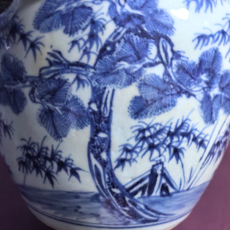 清康熙 青花岁寒三友图罐 - 图9