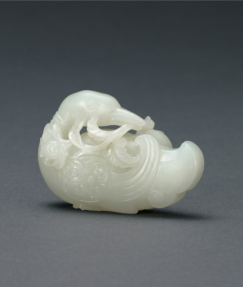 清  白玉寶鴨銜蓮