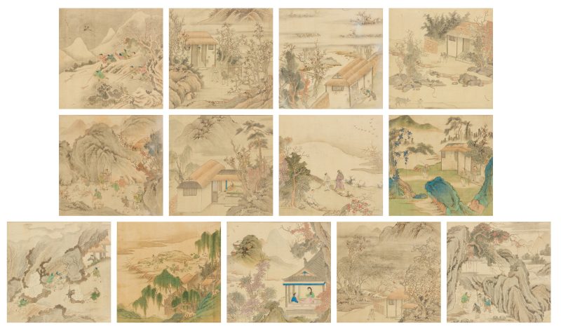清晚期 《豳風圖》十三幅，設色絹本，玻璃鏡框 | Chinese school, late Qing dynasty