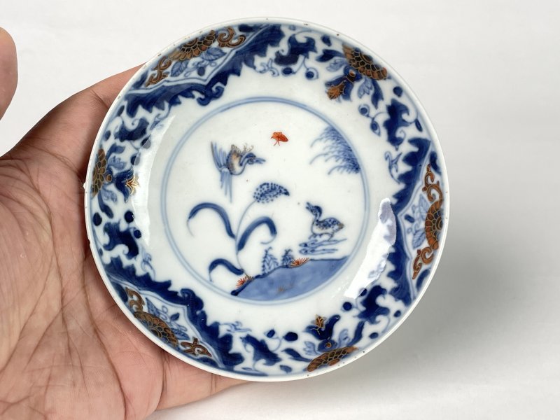 清康熙 青花矾红飞鸣食宿纹杯碟一对 - 图17