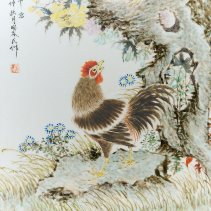 民国 粉彩柱石三公瓷板 - 图3