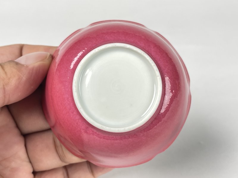 清雍正 胭脂红釉花口杯 - 图8