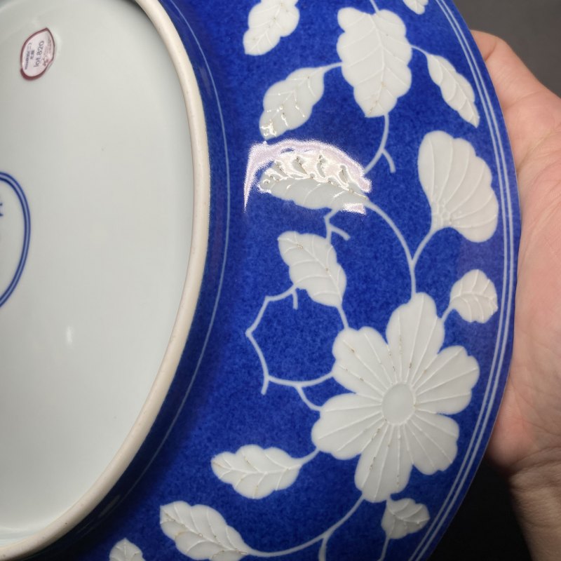 清雍正 洒蓝地留白栀子花卉纹盘 - 图21