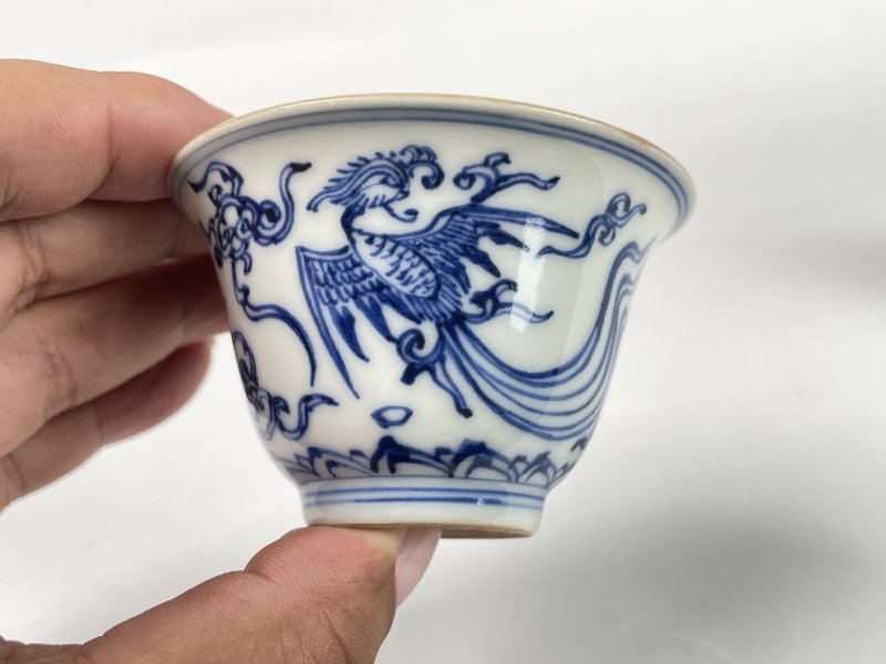清早期 青花凤纹杯一对 - 图9