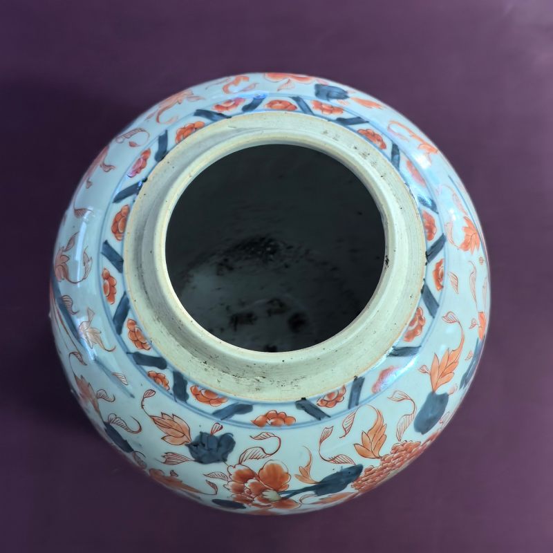 清康熙 青花矾红描金凤凰麒麟牡丹罐 - 图6