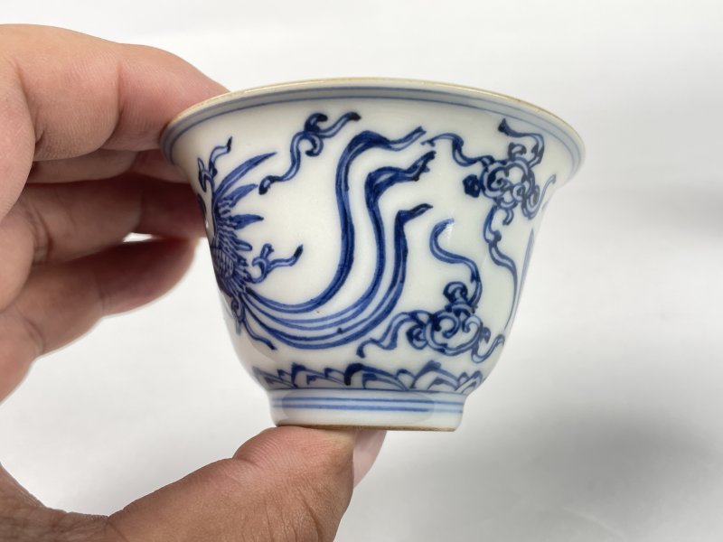 清早期 青花凤纹杯一对 - 图10