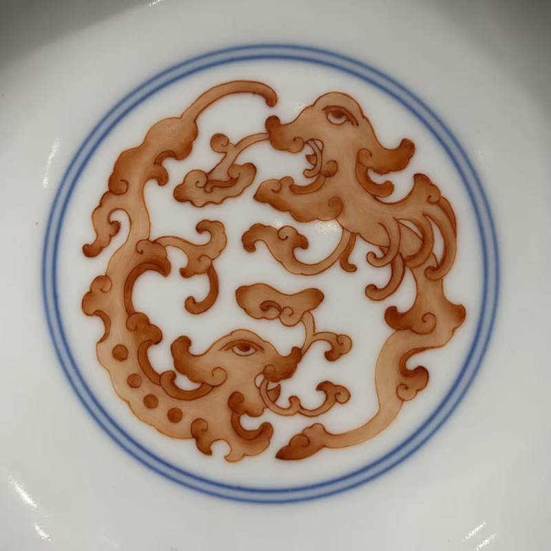 清雍正 青花矾红描金夔龙纹盘 - 图5