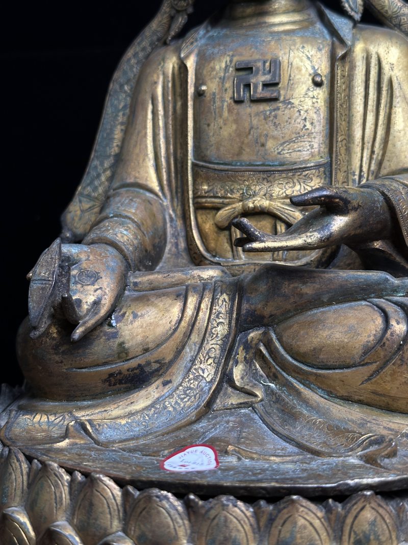 明中期 铜鎏金童子拜观音 - 图6