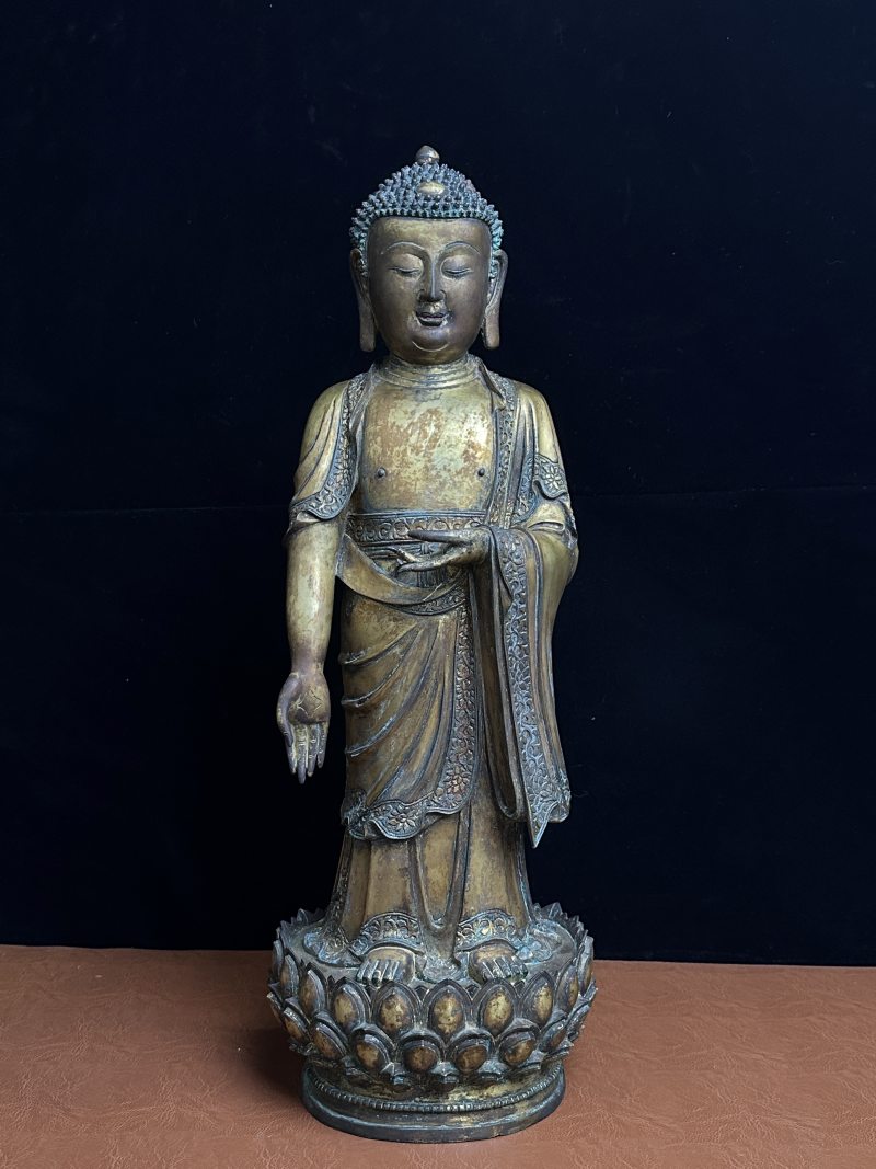 明中期 铜鎏金释迦牟尼佛立像 - 图5