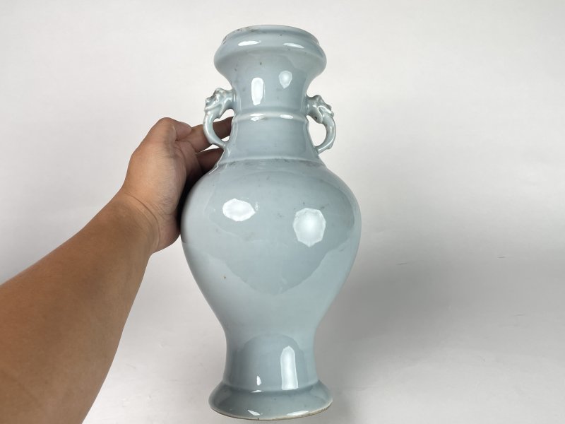 民国 青釉双耳瓶一对 - 图5