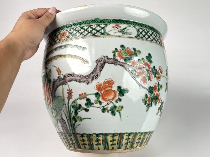 清晚期 五彩花鸟纹缸 - 图4