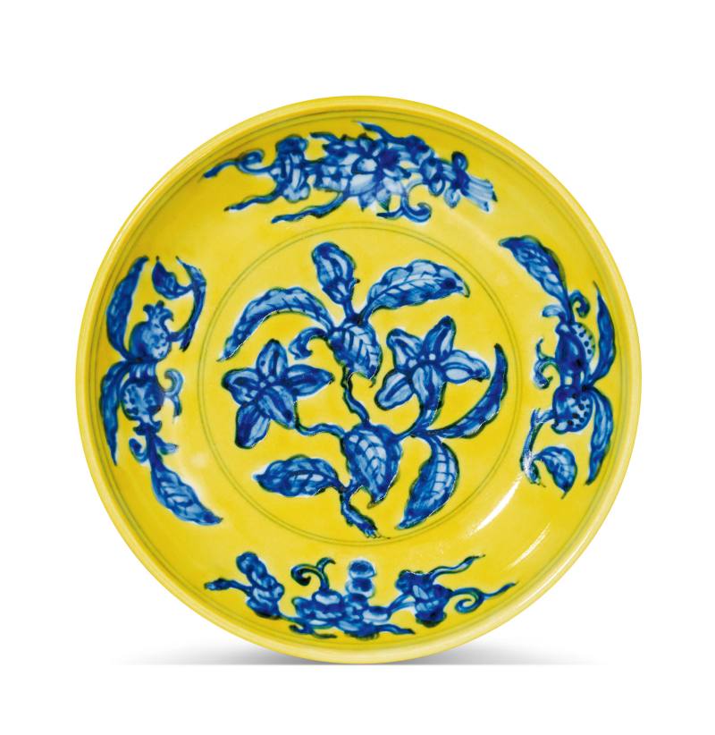 明正德 黄釉青花栀子花纹盘 - 图3