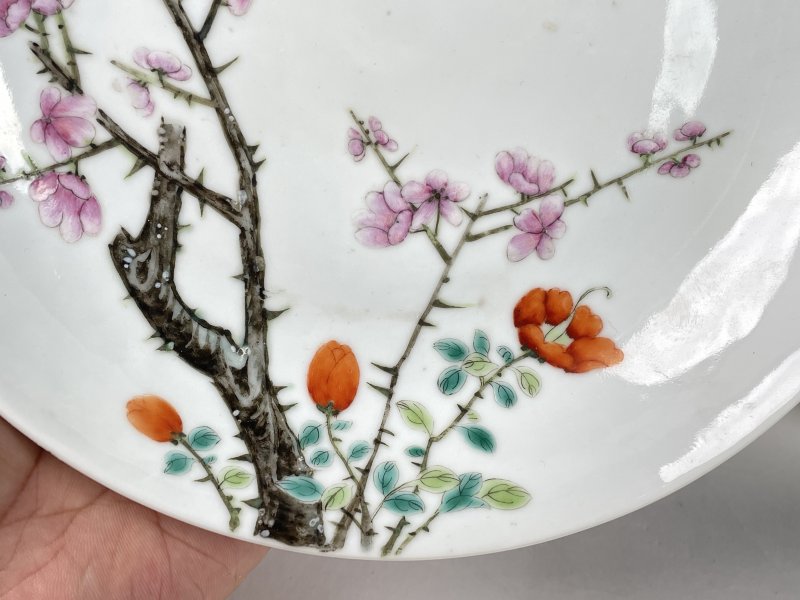 民国 静远堂款粉彩花卉纹盘一对 - 图5