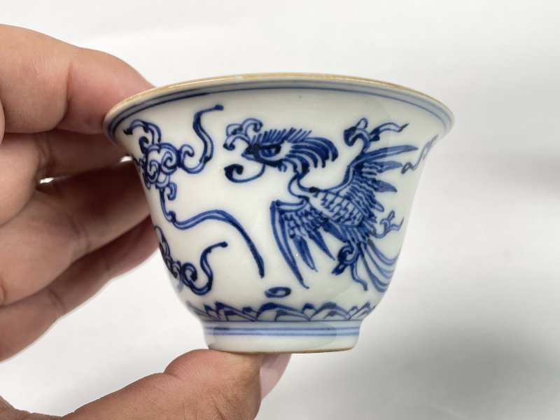 清早期 青花凤纹杯一对 - 图11