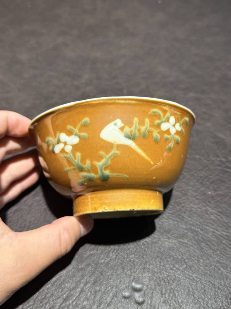 明万历 紫金釉堆花鸟碗 - 图2