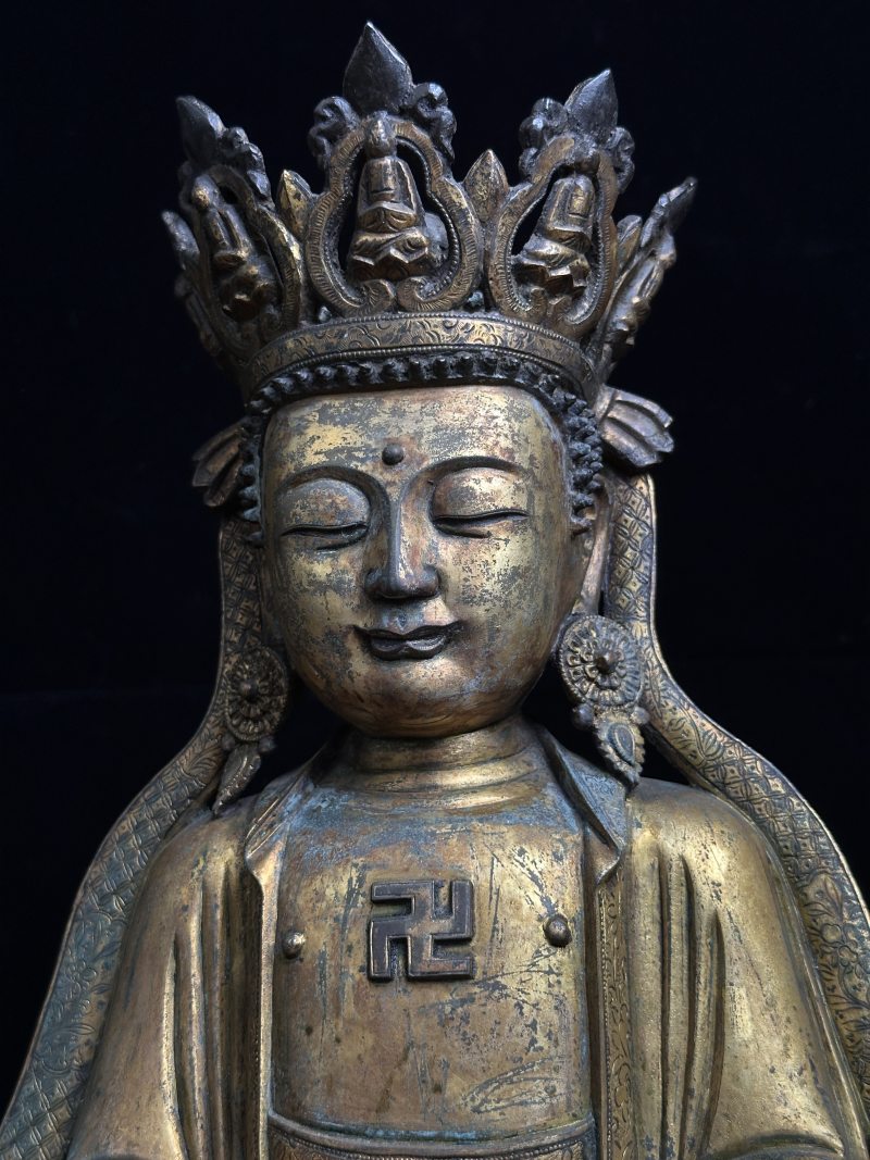 明中期 铜鎏金童子拜观音 - 图7