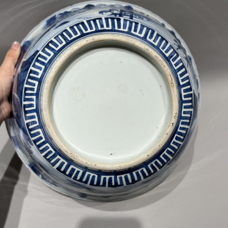 清康熙 青花通景山水人物图大碗 - 图10