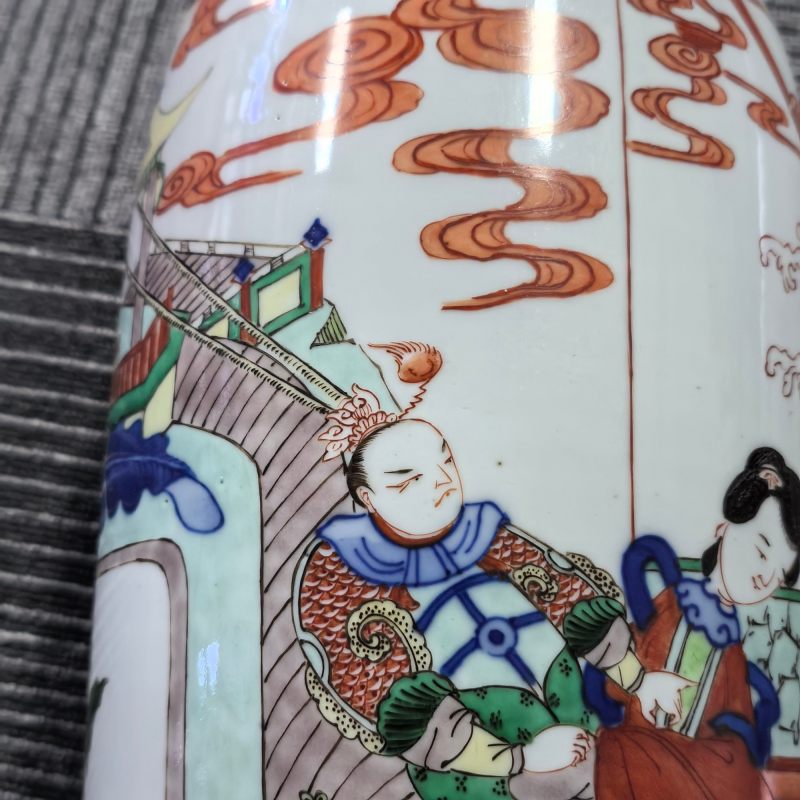 清晚期 青花五彩人物故事筒瓶 - 图8