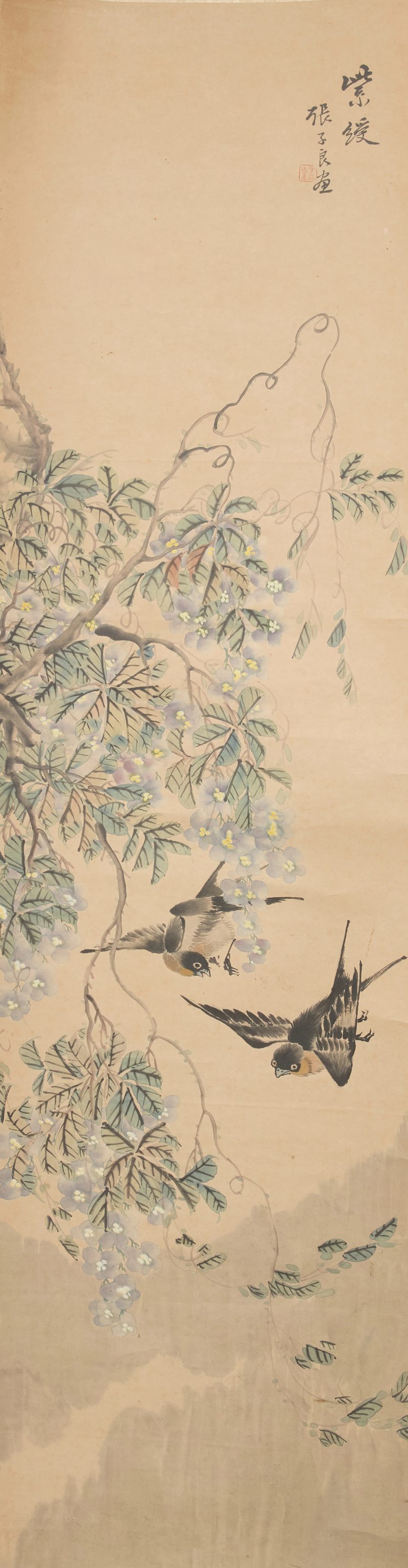 清晚期 繪畫二幅，設色紙本，立軸 | Chinese School, Late Qing dynasty - 图3