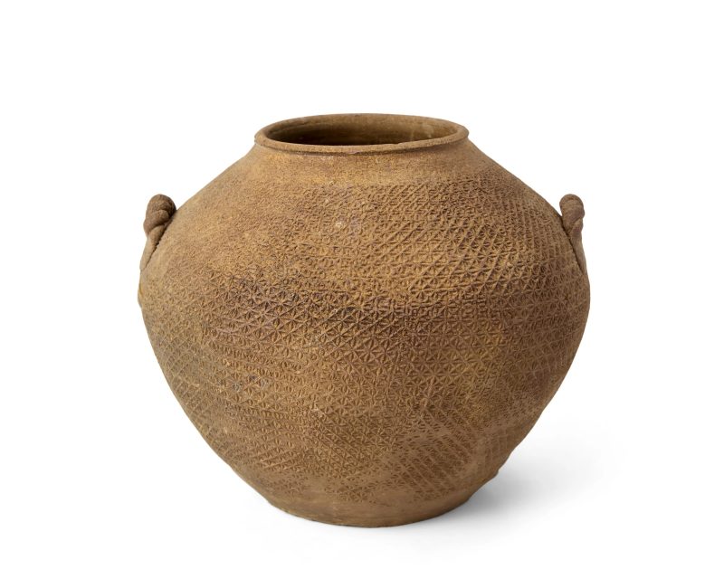 東周至戰國 布印紋灰陶罐 | A Chinese impressed grey pottery jar, guan - 图1