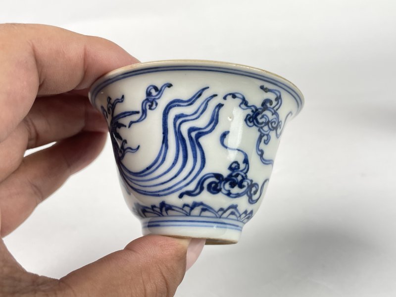 清早期 青花凤纹杯一对 - 图12