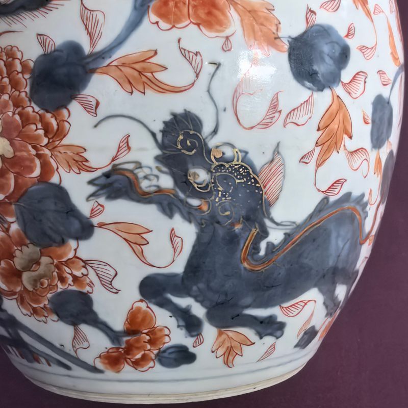 清康熙 青花矾红描金凤凰麒麟牡丹罐 - 图9