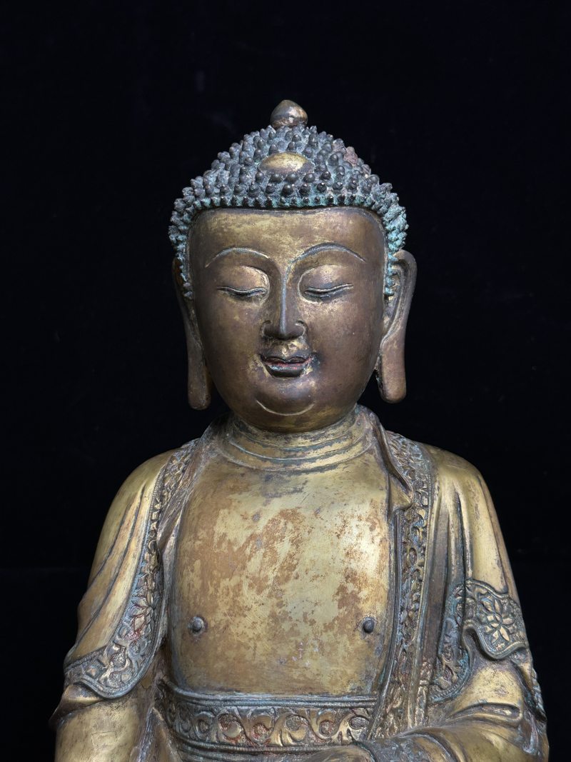 明中期 铜鎏金释迦牟尼佛立像 - 图7