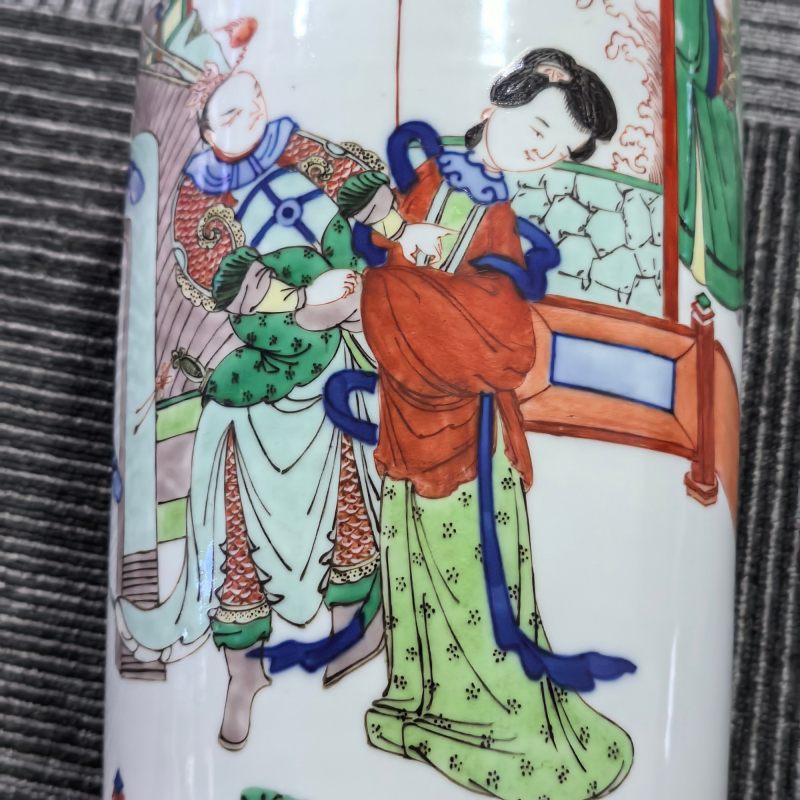 清晚期 青花五彩人物故事筒瓶 - 图9