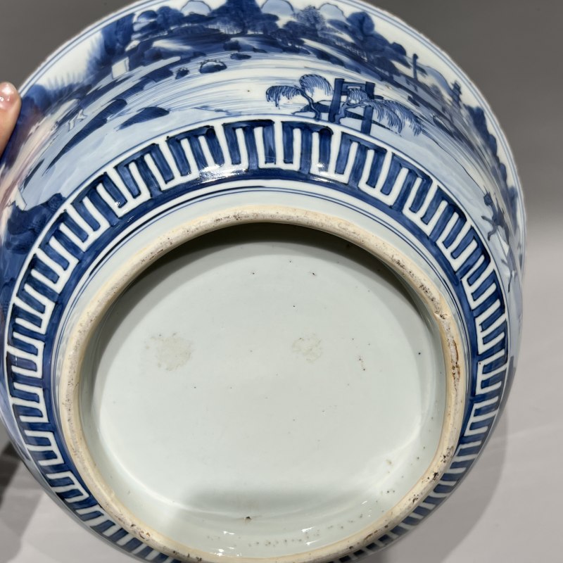 清康熙 青花通景山水人物图大碗 - 图11