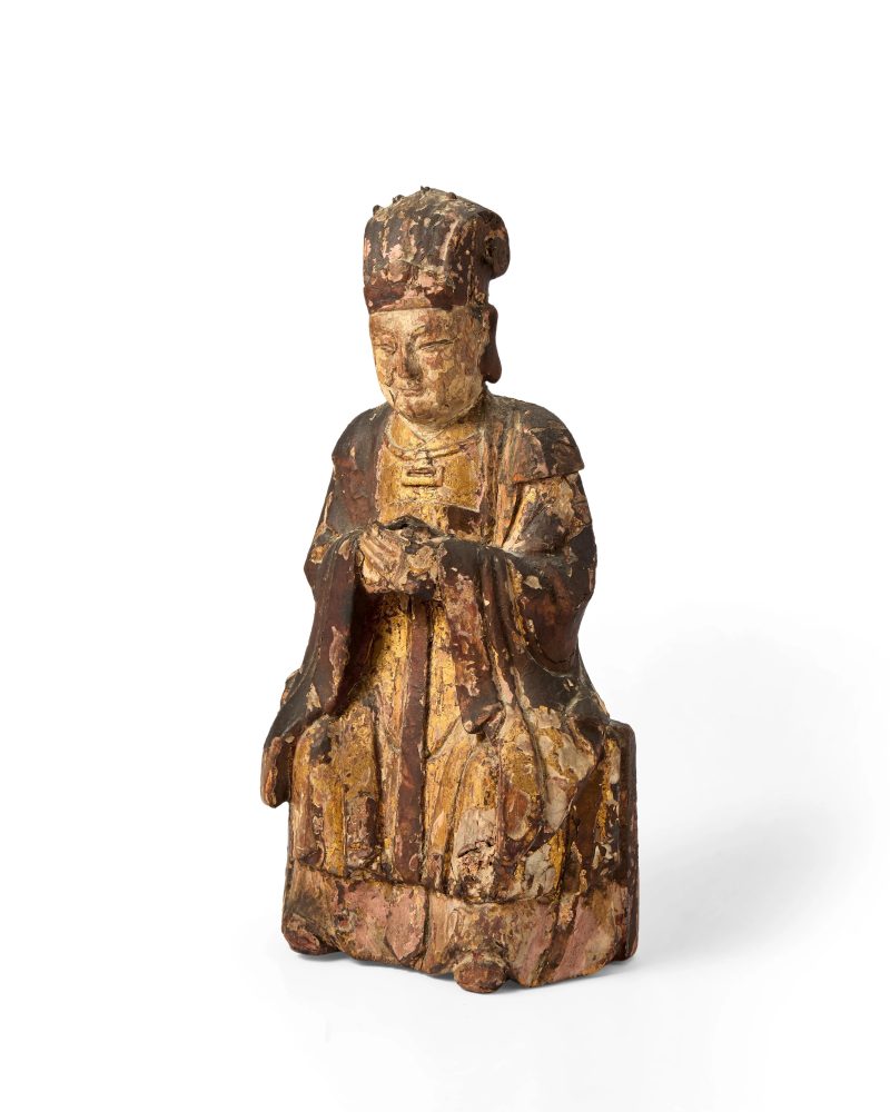 明末清初十七世紀 木胎漆金官員像 | A Chinese gilt-lacquered wood figure of a seated official